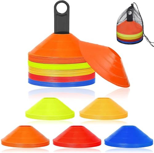 SUBTLETY Markierungshütchen Kegel mit Pylone & Tragetasche 50 Stück Markierungsteller für Beweglichkeits- & Koordinationstraining Hütchen Set für Fußball Handball Hockey Rollschuhlaufen