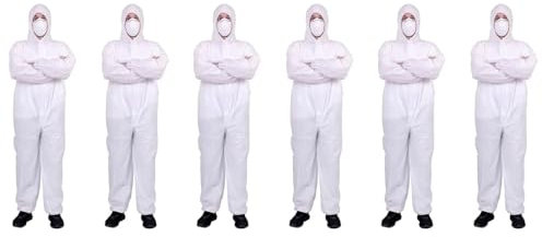 Tradineur Combinaison de Protection de Travail Combinaison Jetable Intégrale Multi-Usages Protection Peinture Bricolage Mécanique (Blanc - Taille Unique - Unisexe), lot 6, Taille Unique