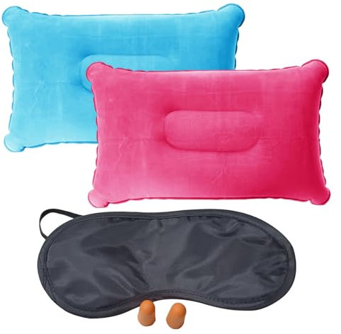 Lot De 2 Oreillers Gonflables, Équipés De 1 Masque Pour Les Yeux Et 1 Paire De Bouchons D'Oreilles, Oreiller Portable, Fournitures De Voyage, Accessoires D'Extérieur, Le Camping