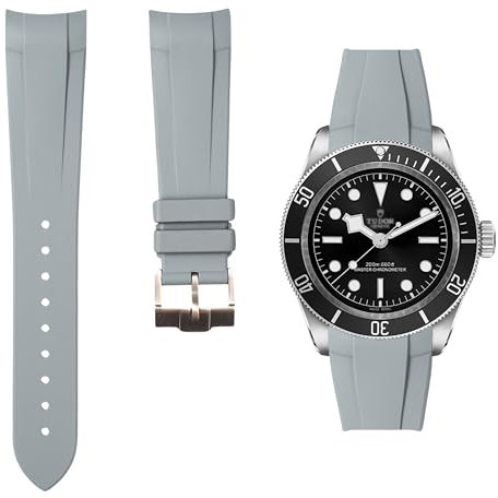FKM-Gummi-Uhrenarmbänder mit integriertem gebogenem Ende, kompatibel mit Tudor Black Bay Diver Uhren 41 mm/GMT / Heritage Chrono 41 mm/42 mm – 22 mm – 79230, 79350, 79363, 79730 (Grau, 22 mm)