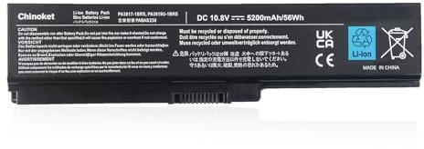 Chinoket PA3817U-1BRS 5200mAh/56Wh Batterie d'ordinateur Portable pour Toshiba Satellite C655 L600 L675 L700 PA3816U-1BRS PA3819U-1BRS PA3634U-1BRS PABAS228 A665 L775 – Haute Performance 10.8V