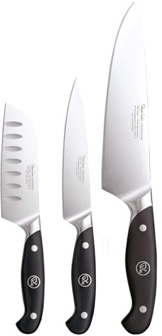 Robert Welch Professional Home Chef Knife Set, 3 Piece, Crafted from German 1.4116 Stainless Steel, Santoku Knife 12cm/4.5, Kitchen Knife 14cm/5.5, Chef's Knife 18cm/7.5
