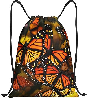 Rucksack Mit Kordelzug Monarch Schmetterlinge Druck Turnsack Mädchen Klapprucksack Damen Gymnastikbeutel, Für Strand, Yoga, 36x42cm