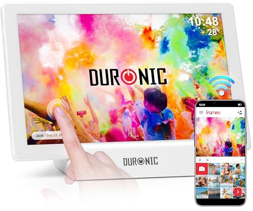 Duronic PF1D WE Cornice Digitale da 10,1 pollici Wi-Fi, Touch Screen IPS 1280x800, Memoria 32GB, USB-C, Stand Ricarica, Frameo App – Cornice Foto Elettronica Bianca per Condivisione Immagini