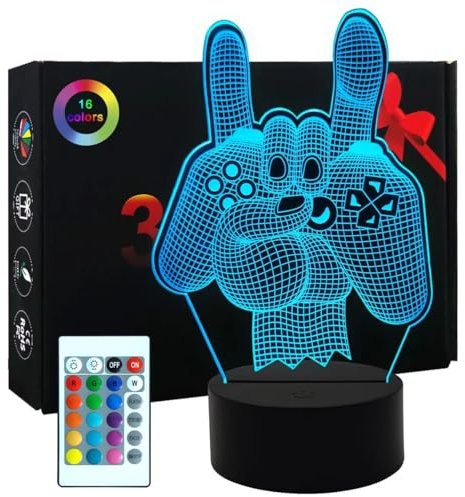 Gemi Lampara Gaming 3D Gamer Luz Nocturna, Lampara Gamer 16 Colores Ajustables con Mando a Distancia, Gaming Decoracion Habitaciones, Regalo para Gamers Fans Infantil Niñas Niños Navidad Cumpleaños