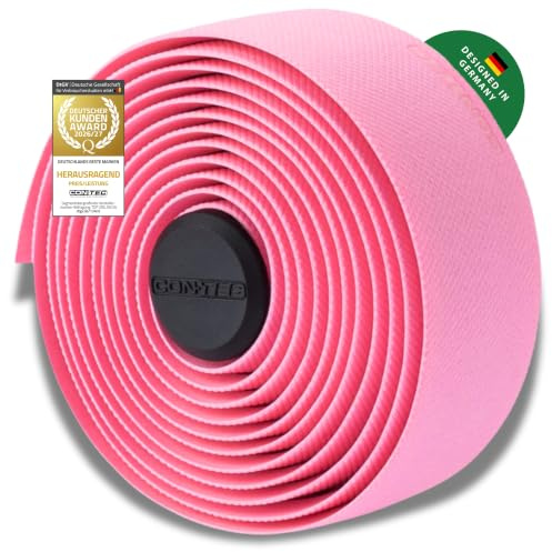 CONTEC Lenkerband Prestige.Grip, 2000x30x2,5 mm, aus EVA-Schaum und Gel, selbstklebend und rutschsicher, mit Klebestreifen und 2 Lenkerstopfen, Paar, pink