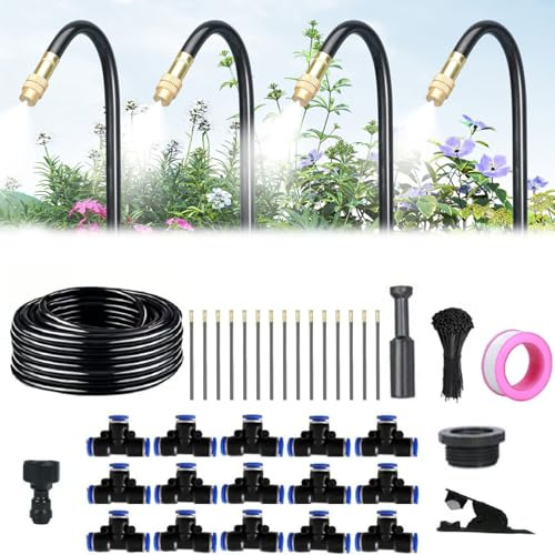 HIDRUO 360° Curved Garden Automatic Irrigation System, Curved Garden Automatic Irrigation System, Smart Sprinkler System, Adjustable Nozzle,for Outdoor Plants (49.2Ft Set (49.2Ft hose + 15 Nozzles))