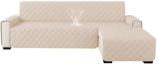 Ystyle 100% Vattentätt Sofföverdrag L Formad 2 Sits(L 210 cm), Reversible Höger/Vänster Universal Soffskydd Peninsula, Chaise Longue Sofa Protector Reptåligt Fläckbeständigt, Beige