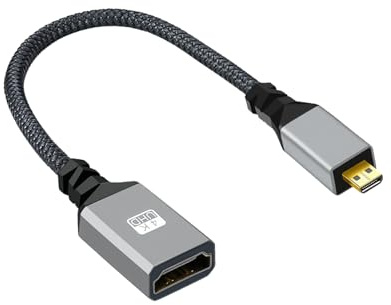 Micro HDMI auf HDMI Adapter Kabel, Micro HDMI Adapter, Nylon Geflochtenes Kabel mit Unterstützung für 4K/3D, Kompatibel mit GoPro Hero 7, Raspberry Pi 4, Action-Kamera, Sony A5000, Nikon B500, 20 cm