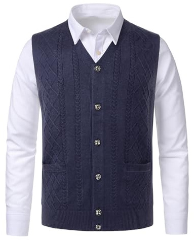 Beryielite Chaleco de Punto para Hombre Cuello en V sin Mangas Chaleco de Lana Estilo Informal Tejido