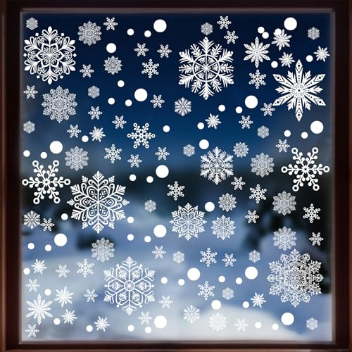 LOMIMOS Lote de 305 Pegatinas de Copo de Nieve, 8 Hojas de PVC Adhesivo de Ventana Extraíble Pegatinas de Invierno Decoración de Navidad para Puertas Escaparates Fachadas de Cristal para Casa
