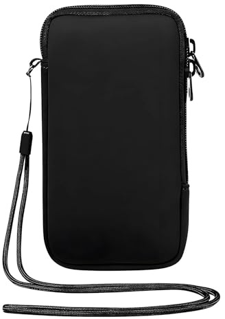 HUILATE Neopren Handy Tasche Neopren-Handyhülle mit Umhängeband Universalhülle für Smartphones bis 6,5 Zoll mit Extrafächern für Karten, Kopfhörer, Geld etc, Schwarz