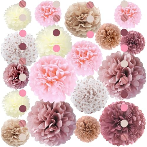 18 Stück Seidenpapier Pompons Papier PomPoms Blumen Tissue Ball Pom Poms Girlande Party Dekorationen Kit für Hochzeit Geburtstag Baby Dusche Babyparty Valentinstag Gartenparty Deko (Pink)