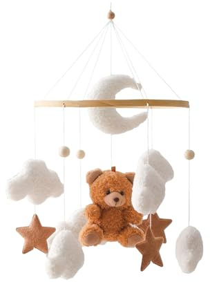 Schlummernder Bär Baby Mobile Mit Holzring Und Süßen Tierfiguren, Musik-Mobile Für Babybett, Wiege Und Kinderzimmer-Deko, Einschlafhilfe Mit Sanfter Melodie
