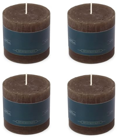 Stumpenkerzen Rustic 4er Set 7x7 cm - Brenndauer: 25 Std., rußfrei, 100% Paraffin - für Kerzenständer, Kerzenhalter, Weihnachten, Hochzeit, Blockkerze, Kerze, Adventskranz, Advent (dunkelbraun)
