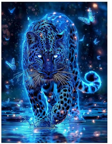DIYDECORFUN Cheetah Diamond Painting Kits for Adults,Leopard 5D Diamond Art Kit for Beginners, DIY Round Full Drill Diamond Dots Paintings Picture Gem Art&Crafts Gift Home Decor 12x16inch
