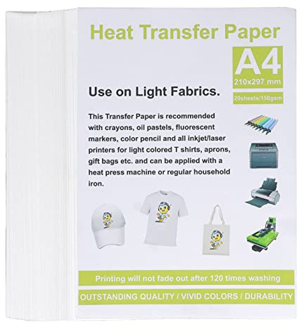 Wärmeübertragungspapier für leichte Stoffe, 100 Stück, mit Tintenstrahl bedruckbar, zum Aufbügeln auf A4-Laserdrucker, Wärmeübertragungspapier für T-Shirts,