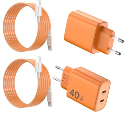 2Pack Chargeur 40W 2 Ports USB C Chargeur Rapide | avec USB C Câble de 2M pour iPhone 17Pro Max/17 Pro/17/16/15, iPad Pro/Mini/Air | Orange Cosmique