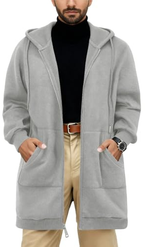Sudaderas con capucha para hombre, cárdigan largo, con forro polar, casual, con capucha, con bolsillo, para el hogar, actividades y uso diario, Gris Plata, L-5XL