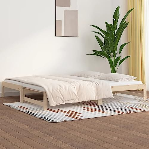 Mokuyary Ausziehbett ohne Matratze, 2 x (90 x 190 cm), Kiefernholz, Massivholz, Tagesbett ohne Matratze, einfache Montage, für Schlafzimmer, Erwachsene