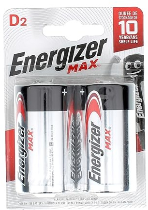 Energizer Battery Alkaline, Mono, D, LR20, 1.5 V Max, Retail Blister Pack of 2