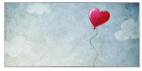 banjado® Magnettafel silber 78 x 37cm / Magnetwand aus Metall/Magnetpinnwand Memoboard/Pinnwand Magnettafel Küche, Büro, Kinderzimmer inkl. 4 Magnete & Montageset Motiv Herzballon