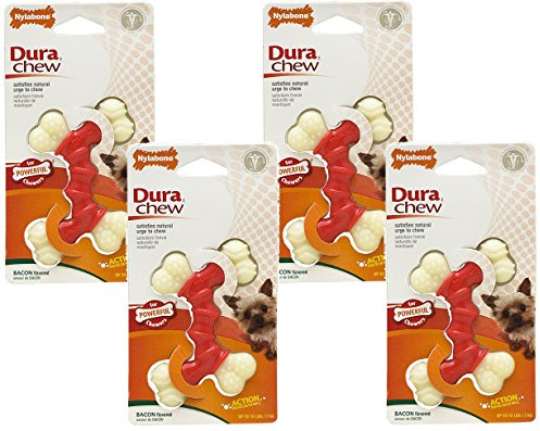 (4 Pack) Nylabone Dura Chew Double Bones, Bacon Flavor - Size Petite/X-Small