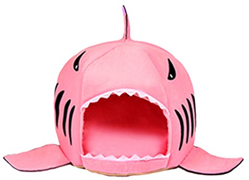 LvRao 2 in 1 Hundehöhle, Hundehaus Katzen Hai Geformt Haustier Haus, Iglu-Bett, Hundetasche Faltbar Hundematte (Pink, 50 * 50 * 48CM)