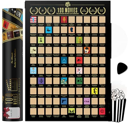 The Original Premium Top 100 Movies Scratch Off Poster – 59.4x41.9 cm mit Geschenkröhre, Datumbuch für Paare, Rubbelwerkzeug im Lieferumfang enthalten. e Time Jo. Y