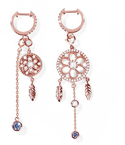 Gnoce Damen Ohrringe Silber hängend Traumfänger schillernde 925 Sterling Silber Ohrstecker aus 18K Rose Gold vergoldet mit klaren CZ-Steinen Geschenk für Schwester/Frau/Freundin