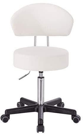 1stuff XL Profi Rollhocker, Lehne, Sitz 40cm breit & bis 70cm hoch, Weiß