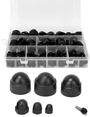 145pcs Rubber End Caps, Bolts Cap, Plastic Nut Caps Hex Nut Dome Cover Black Rubber Hex Nut Cover Bolts Protection Cap Rubber Nut Cover M4 M5 M6 M8 M10 M12 Hardware Fasteners