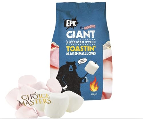 Giant American Style Toastin' Marshmallows Extra Large Mega Marshmallow. Extra Tasty and Extra Fluffy. Perfect for Barbeque, Bonfire Roast and Smores. 600g Jumbo Size of Delicious Squishy Mellows
