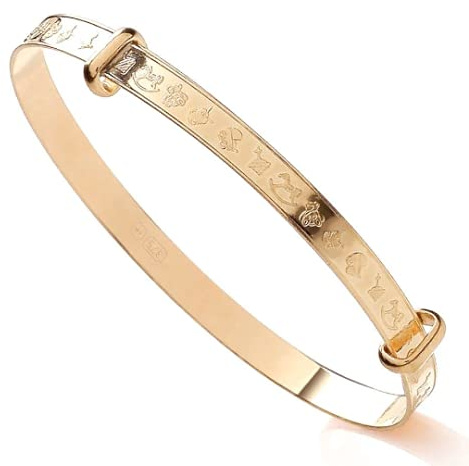 Old English Jewellers 9ct Gold Expanding Baby Bangle - Nursery Ryme - Solid 9ct Gold