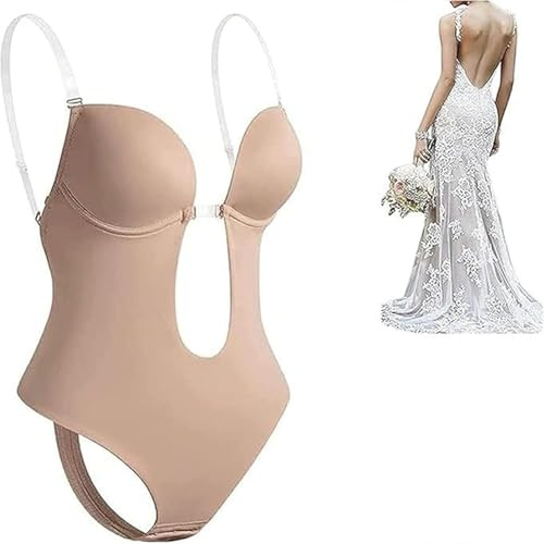 CUEYU Profondo Scollo a V Senza Spalline da Donna Body Donna Backless Scollato Sulla Schiena Cinghie Trasparenti Senza Corsetto di U Shapewear Body Shaping Bodysuit Matrimonio Shaper del Corpo,M