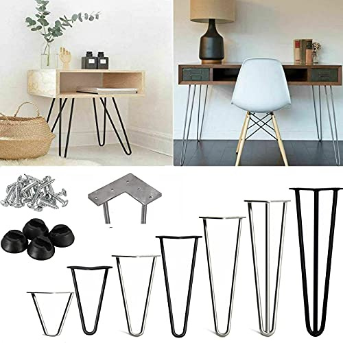 Hairpin Furniture Legs, 4PCS Hairpin Legs 14 inch DIY Metal Table Legs Coffee Table Legs Heavy Duty Hairpin Table legs 2 Rod Mid-Century Modern Furniture Legs with Screws for Desks Black (14”/ 35cm)