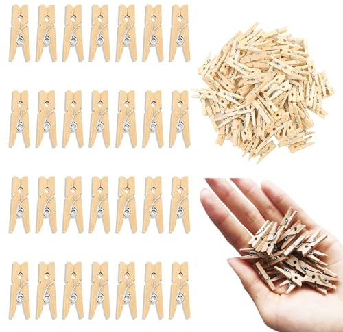 Fozuanei 100 Pieces Natural Wooden Clothes Pegs, Mini Decorative Clothes Pegs, Decorative Pegs for DIY, Wooden Clips for Photo Wall, Postcards, Letters, Laundry Fits, Clothesline (WLUK-026)
