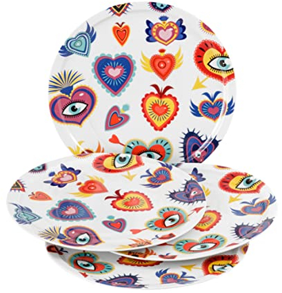 Baroni Home Juego de 4 platos de pizza surtidos con fantasía ex-voto, platos de pizza de porcelana Ø 31 cm