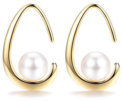 SKAIJEWEL Perlenohrringe Hängend Ohrring Haken Hypoallergen Damen Ohrringe mit Haken Ohrstecker 8mm Imitationsperle Weiß 925 Sterling Silber Vergoldet Tropfen Perlenohrringe Baumeln