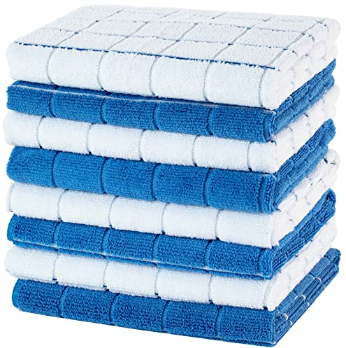gryeer 8 Pack Microfibre Tea Towels, Super Absorbent, Soft and Lint Free Kitchen Towels, 45 x 65 cm, Blue