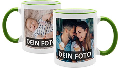 PhotoFancy® - Fototasse beidseitig Bedruckt - Personalisierte Tasse mit eigenen Fotos selbst gestalten - Grün
