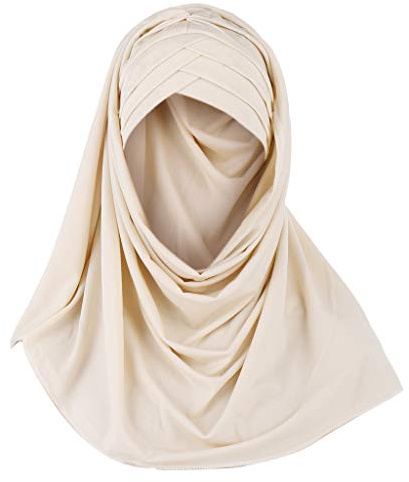 Damen Hijab Überkreuztes Wickeltuch mit integrierter Mütze, Hijab Kopftuch für muslimische Frauen, Voile, islamischer Schal, Seidenweiche Chiffon Hijab Moderne islamische Kopftücher Beige