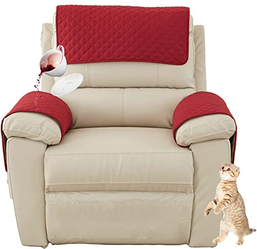 AWAV Armlehnenbezüge, 100% Wasserdicht Armlehnenschoner, Sofa Armlehne Kopfstützenbezug Für Sessel mit Taschen, 1/2/3 Sitzer rutschfest, Gesteppter Möbelschutz (Rot,1 Sitzer(3Stück))