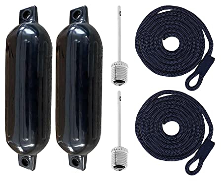 Harilla Bootsfender-Set, Antikollisionsschutz mit 2 Seilen, aufblasbarer Bootsstoßfänger, Bootsstoßstangen zum Andocken von Fischerbooten, Schnellbooten, Blaues Seil