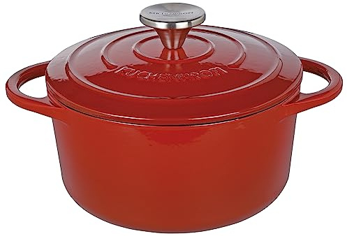 Küchenprofi Gusseisen Bräter mit Deckel, Rot/innen schwarz, 20 cm, Schmortopf, Auflaufform, Dutch Oven, Brotbacktopf, emailliert, für alle Herdarten (inkl. Induktion), zum Schmoren, Backen, Braten