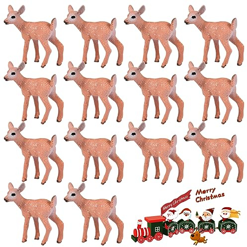 14 Stück Weihnachten Miniatur Hirsch Figuren,Mini Hirschspielzeug,Künstliche Hirsch Modell,Waldtiere Figuren zum Basteln Kuchen Topper,Geburtstagsgeschenk,Kuchen Topper Weihnachten für Kinder