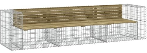 vidaXL Trädgårdsbänk gabiondesign 287x71x65,5 cm impregnerad furu, trädgårdssoffor, utesoffa, utomhussoffa, trädgård soffor, utesoffor, altansoffa