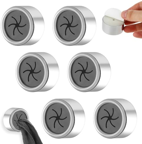 Prasacco 6 Pcs Self Adhesive Dish Towel Holder - Round Wall Mount Towel Hooks for Home, Kitchen, Cabinet, Bathroom, Garage, RV