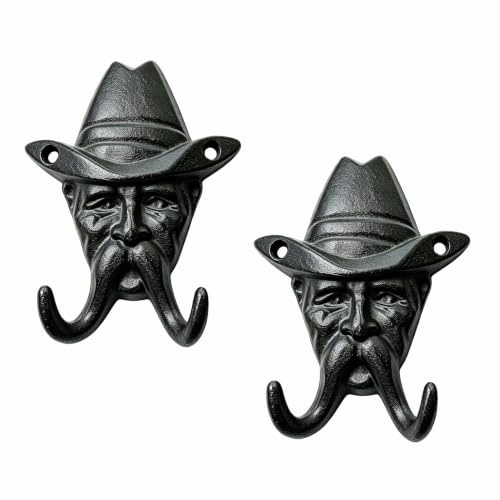 Womeet Rustic Cowboy Coat Key Hanger, Decorative Wall Mounted Coat Hooks, Cast Iron Hooks Coat Towel Bag Hat Hanger Multiuse Entryway Black Set of 2