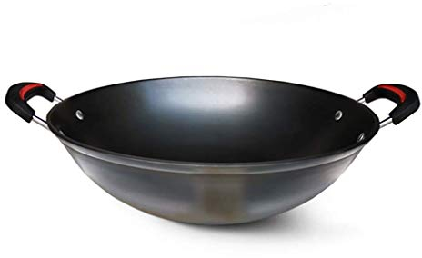 OQHAIR Wok per induzione Pentola Grande in ghisa Binaurale Ghisa Non Rivestita Stir-Fry Fornelli a Gas Applicabile Tradizione Wok Antiaderente 34/36 / 38cm (Dimensioni : 36cm) (36cm)